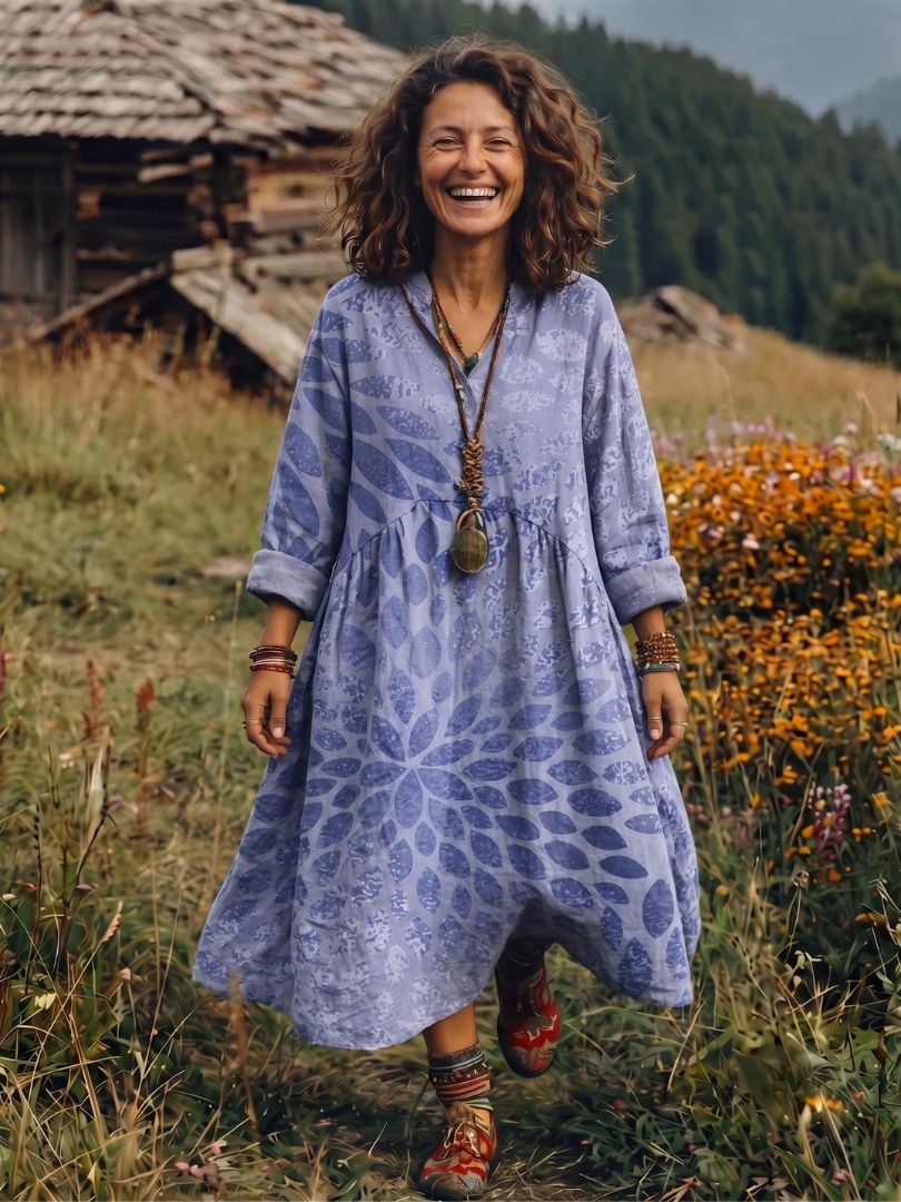 Alix | Embroidered Panel Long Sleeve Midi Dress