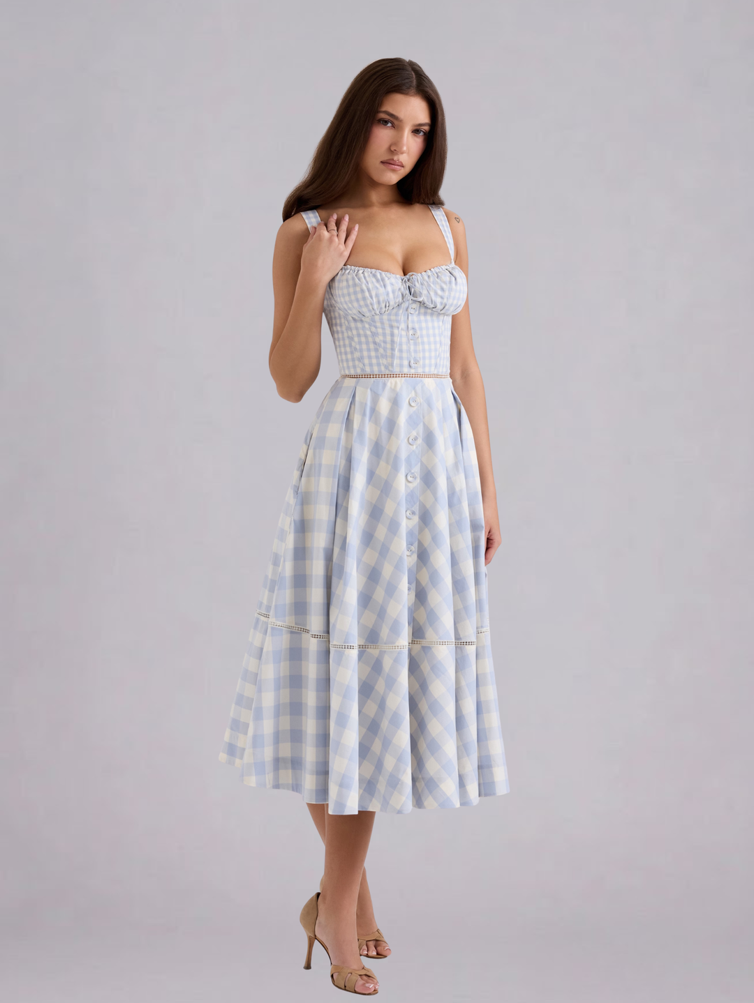 Women Fitted A-line sleeveless midi dress with Tie for Summer
