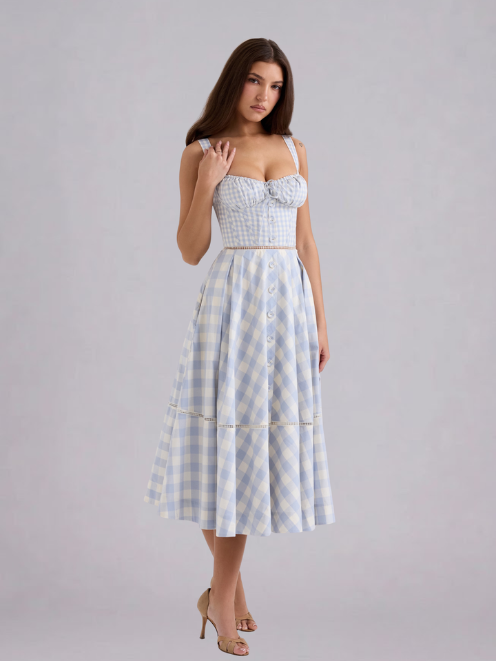 Women Fitted A-line sleeveless midi dress with Tie for Summer
