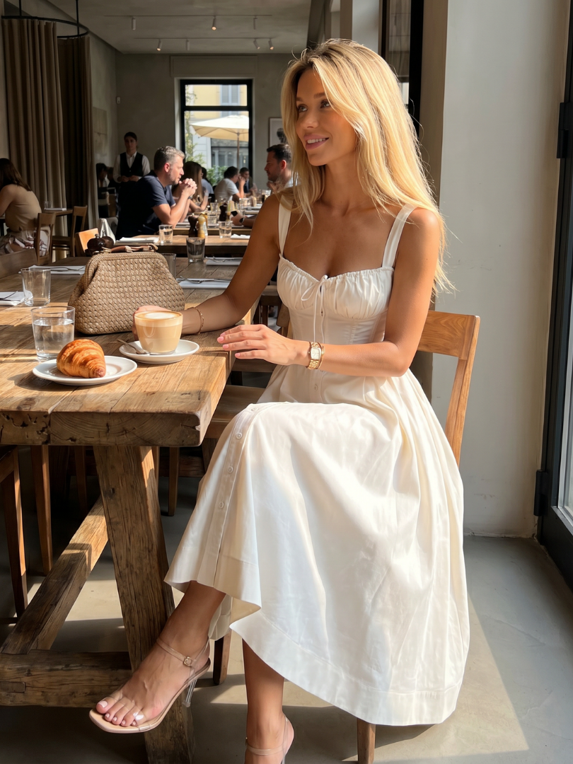Women Fitted A-line sleeveless midi dress with Tie for Summer