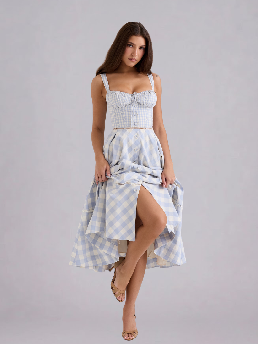Women Fitted A-line sleeveless midi dress with Tie for Summer