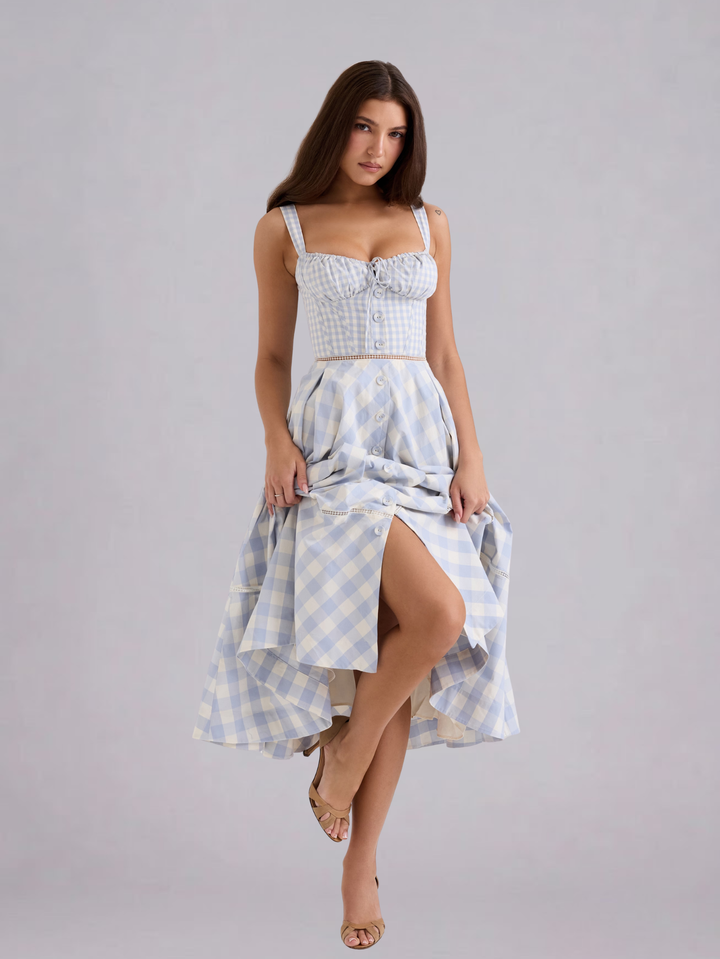 Women Fitted A-line sleeveless midi dress with Tie for Summer