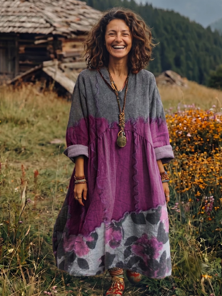 Alix | Embroidered Panel Long Sleeve Midi Dress