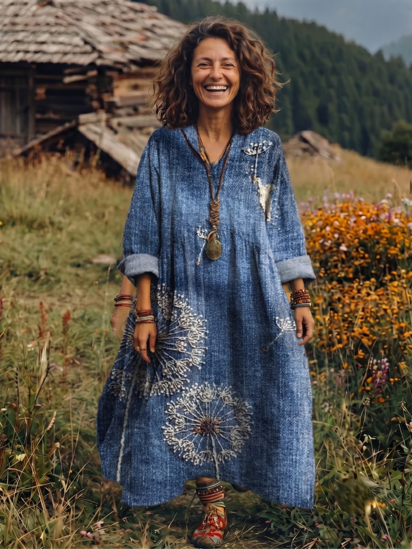 Alix | Embroidered Panel Long Sleeve Midi Dress