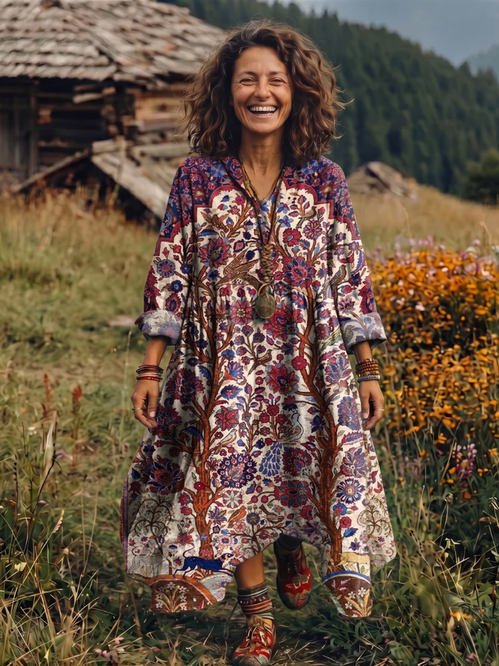 Alix | Embroidered Panel Long Sleeve Midi Dress