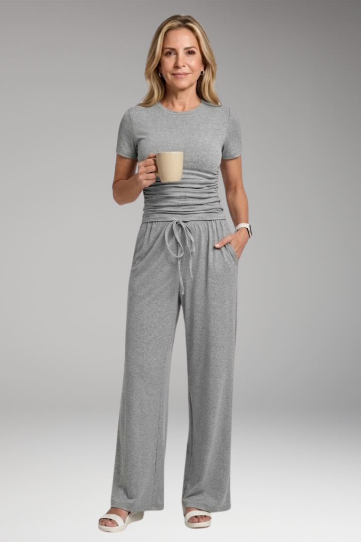 Avam | Long Sleeve Crew Neck Crop Top Pants Set