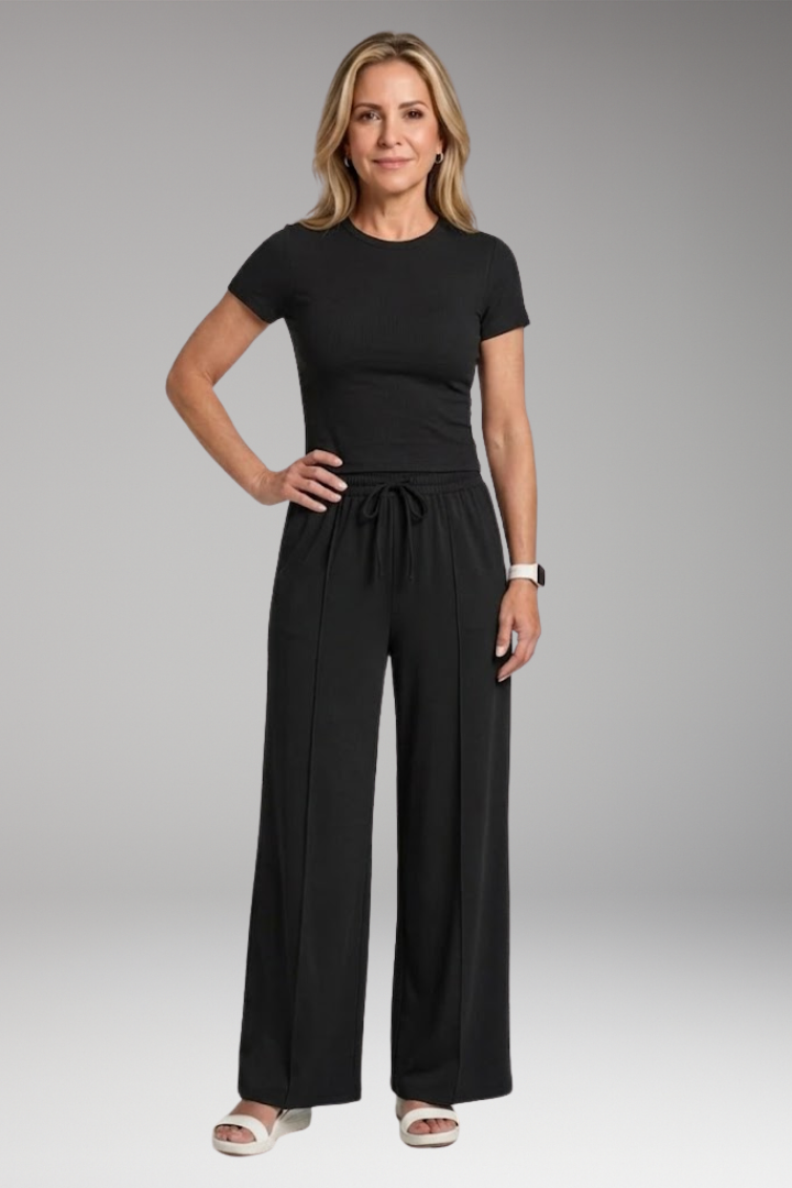 Avam | Long Sleeve Crew Neck Crop Top Pants Set