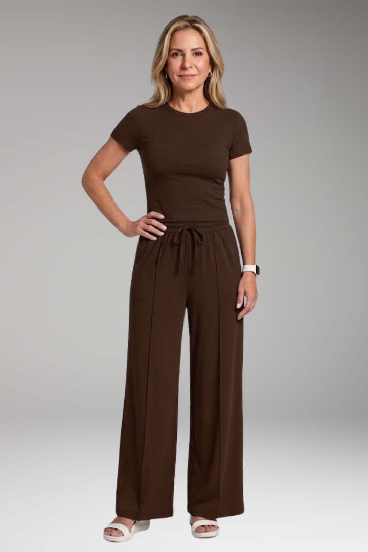 Avam | Long Sleeve Crew Neck Crop Top Pants Set