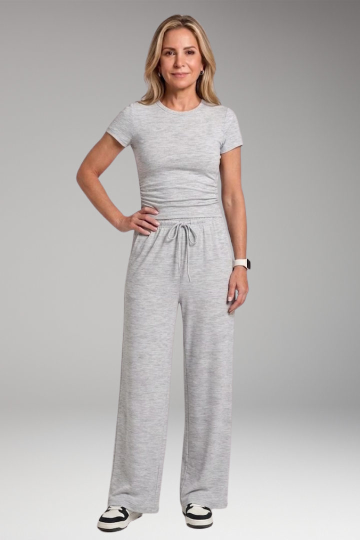 Avam | Long Sleeve Crew Neck Crop Top Pants Set