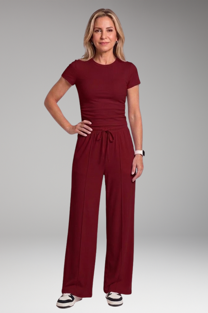 Avam | Long Sleeve Crew Neck Crop Top Pants Set