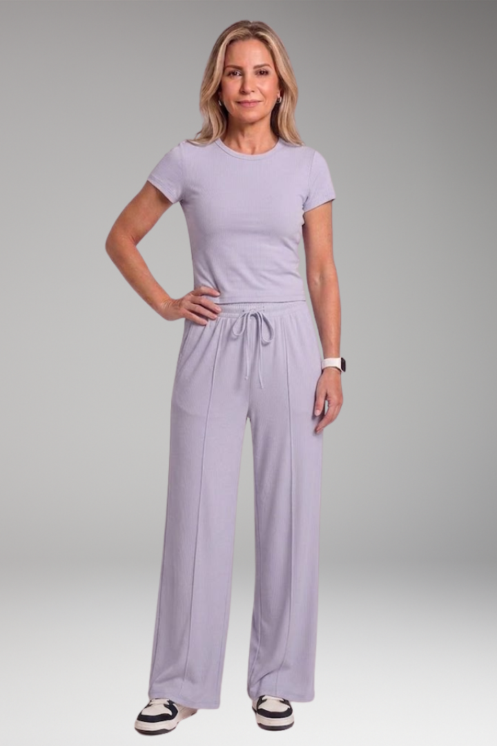 Avam | Long Sleeve Crew Neck Crop Top Pants Set