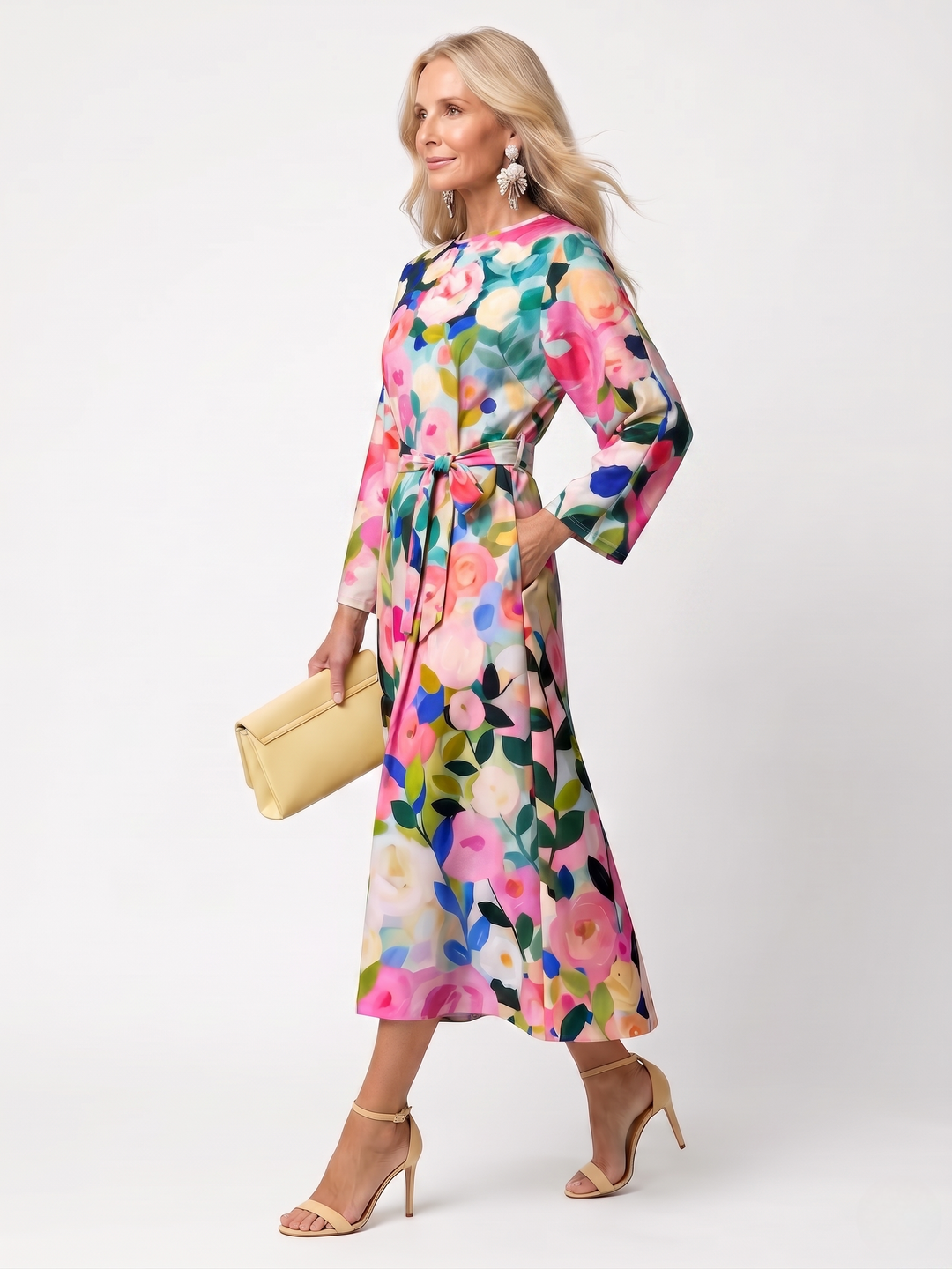 Glade | Wide Sleeve Floral Midi Dress