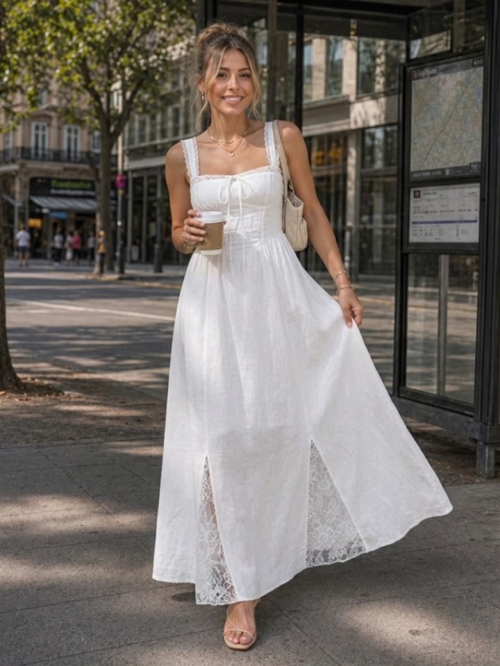 Leach | Sleeveless Ruffle Strap Flowing Skirt Midi Dress
