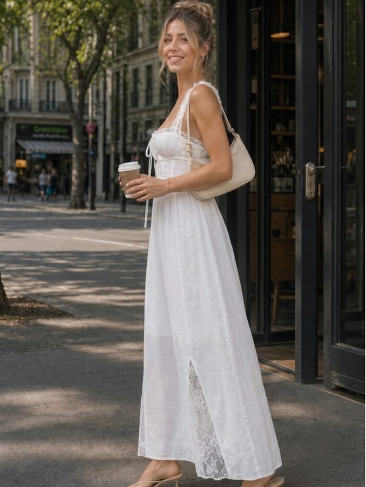 Leach | Sleeveless Ruffle Strap Flowing Skirt Midi Dress