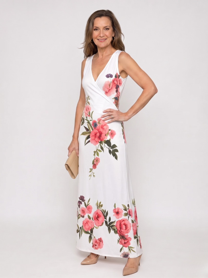Loimen | Floral Print Sleeveless V Neck Midi Dress