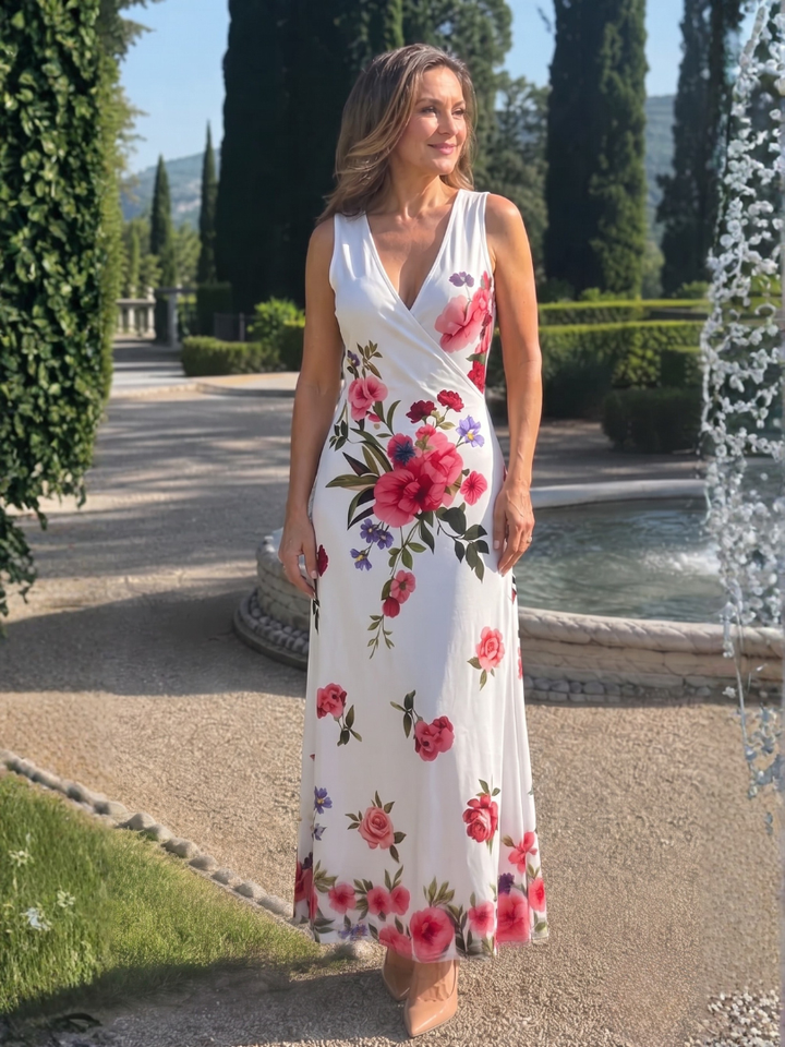 Loimen | Floral Print Sleeveless V Neck Midi Dress