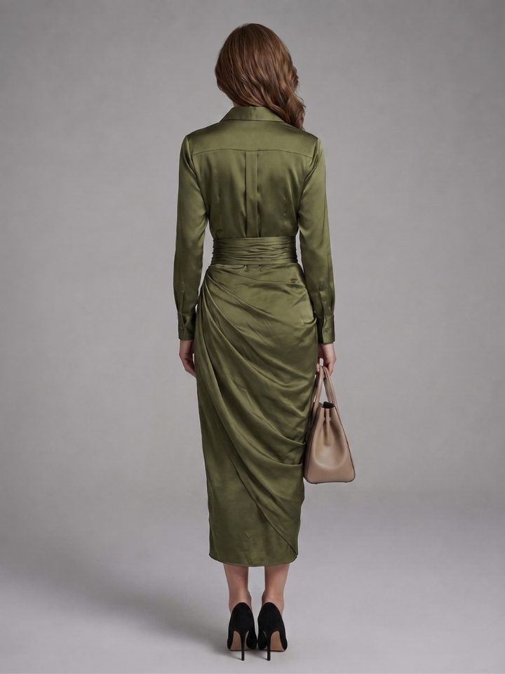 Odessa | Long Sleeve Collared Wrap Midi Dress