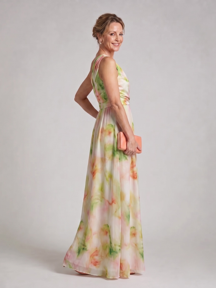 Olene | Watercolor One Shoulder Flowing Maxi Dress