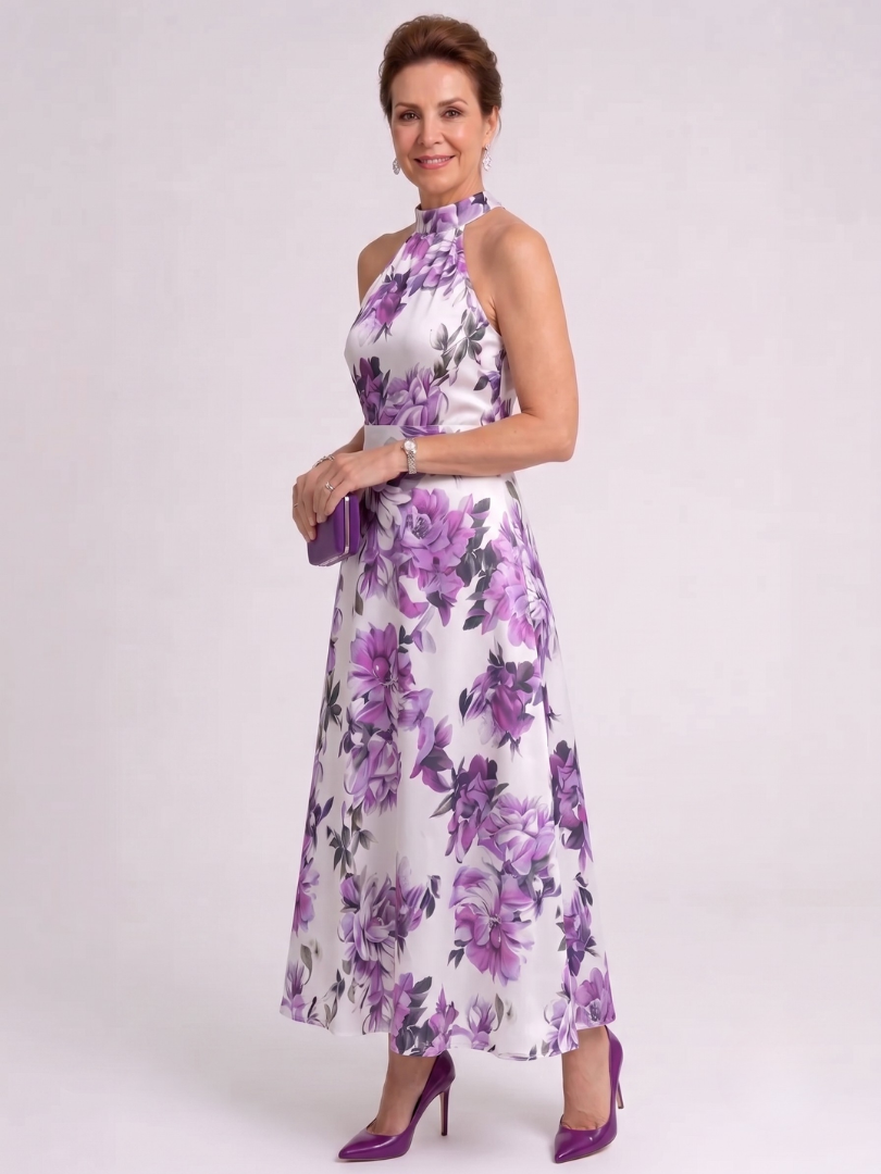 Omego | Soft Bloom Halter Neck Flowing Midi Dress
