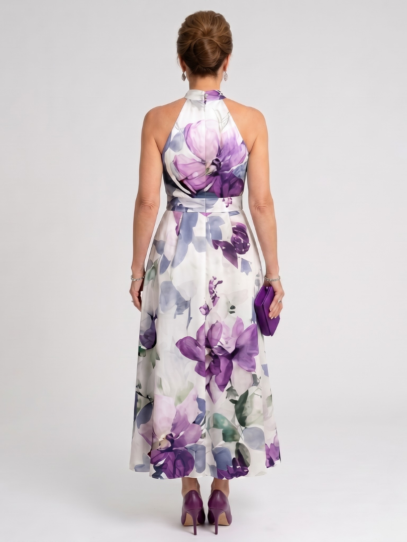 Omego | Soft Bloom Halter Neck Flowing Midi Dress