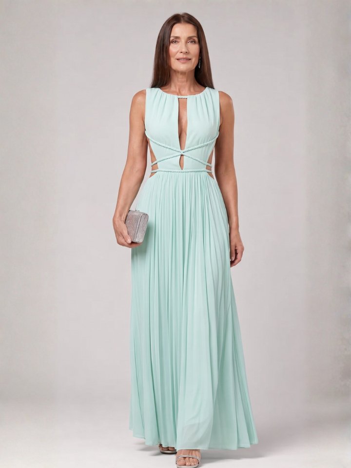 Aeqem | Pleated Sleeveless Keyhole Neck Maxi Dress