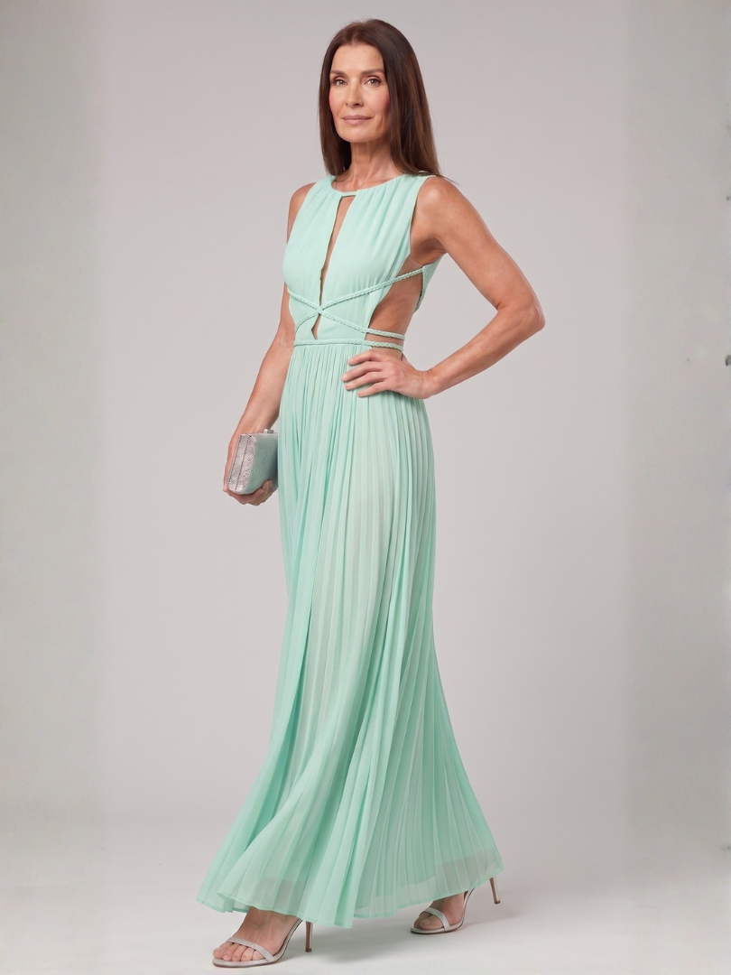 Aeqem | Pleated Sleeveless Keyhole Neck Maxi Dress