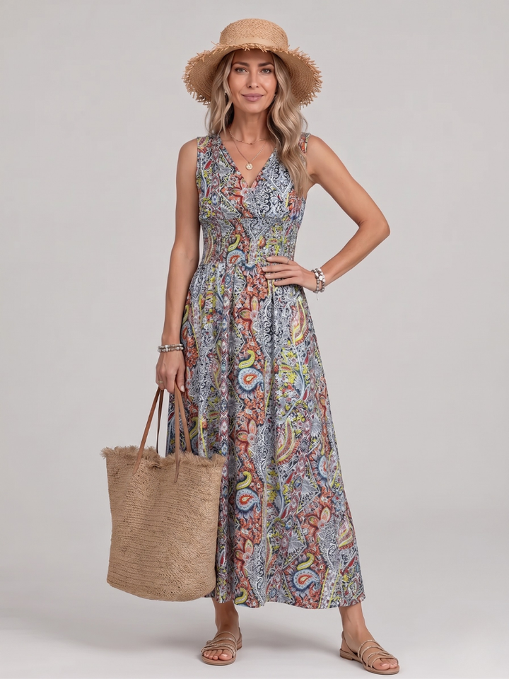 Marisela | Sleeveless Paisley Print Midi Dress
