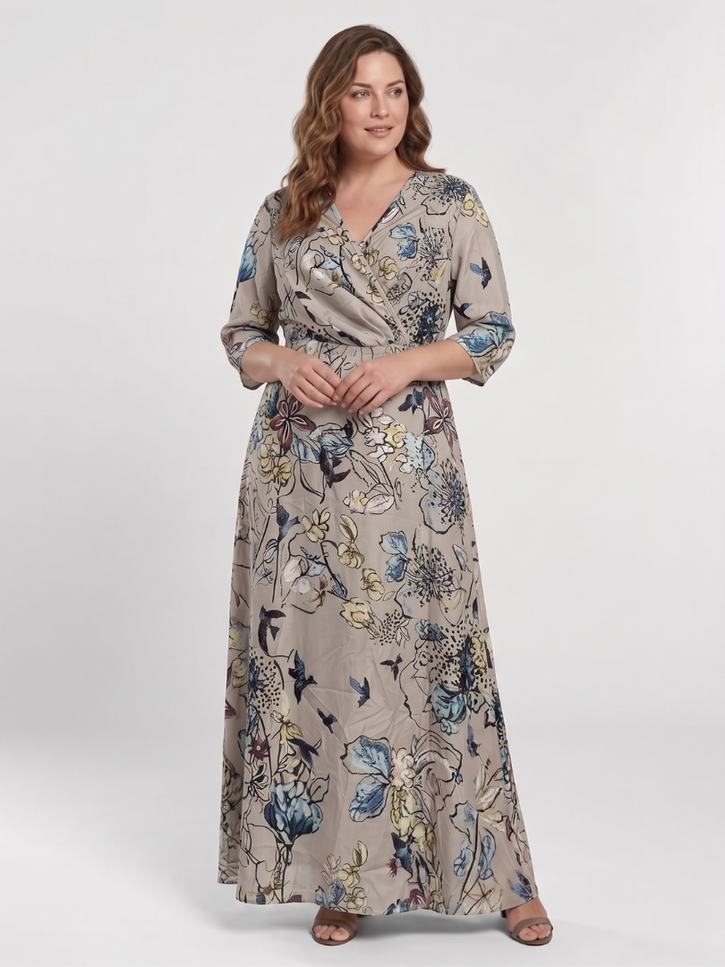 Margaret | Three Quarter Sleeve Floral Maxi Wrap Dress