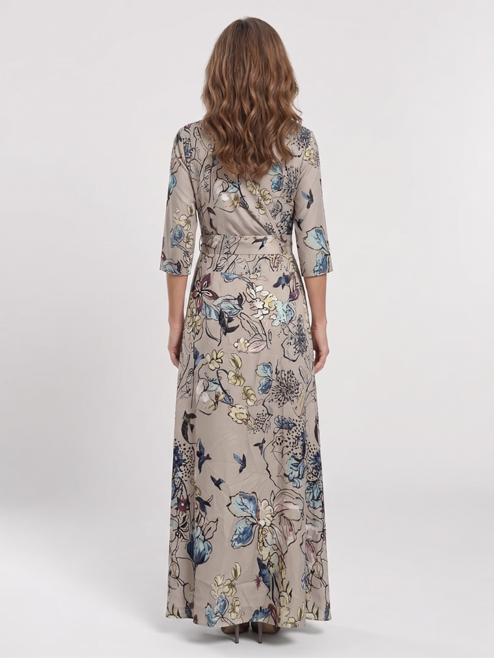 Margaret | Three Quarter Sleeve Floral Maxi Wrap Dress