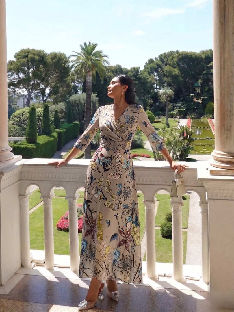 Margaret | Three Quarter Sleeve Floral Maxi Wrap Dress