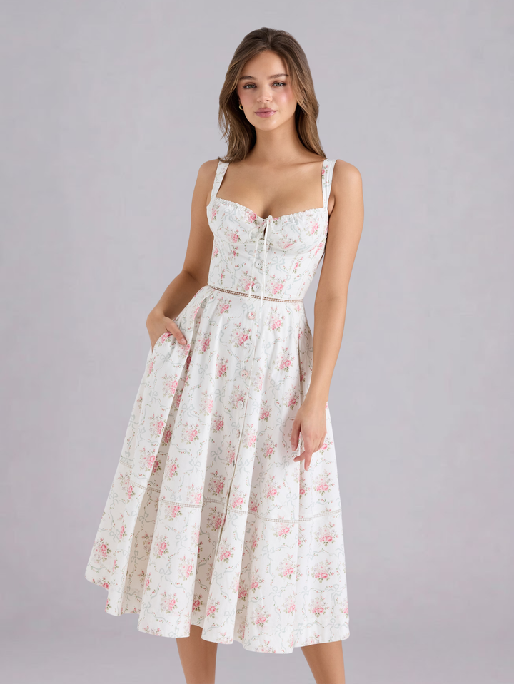 Women Fitted A-line sleeveless midi dress with Tie for Summer