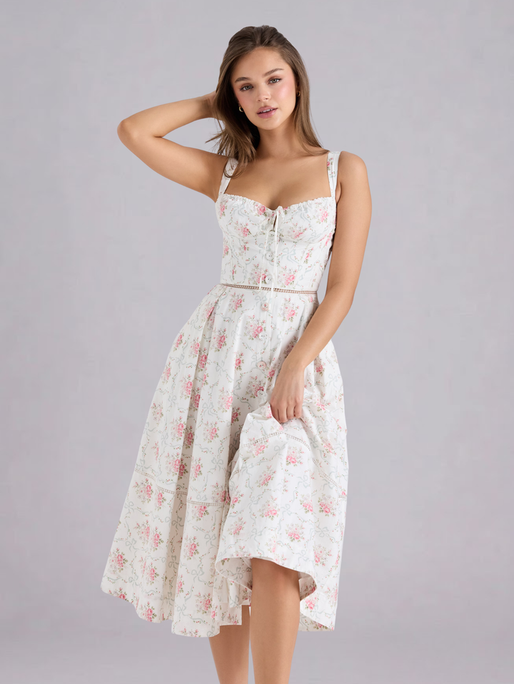 Women Fitted A-line sleeveless midi dress with Tie for Summer