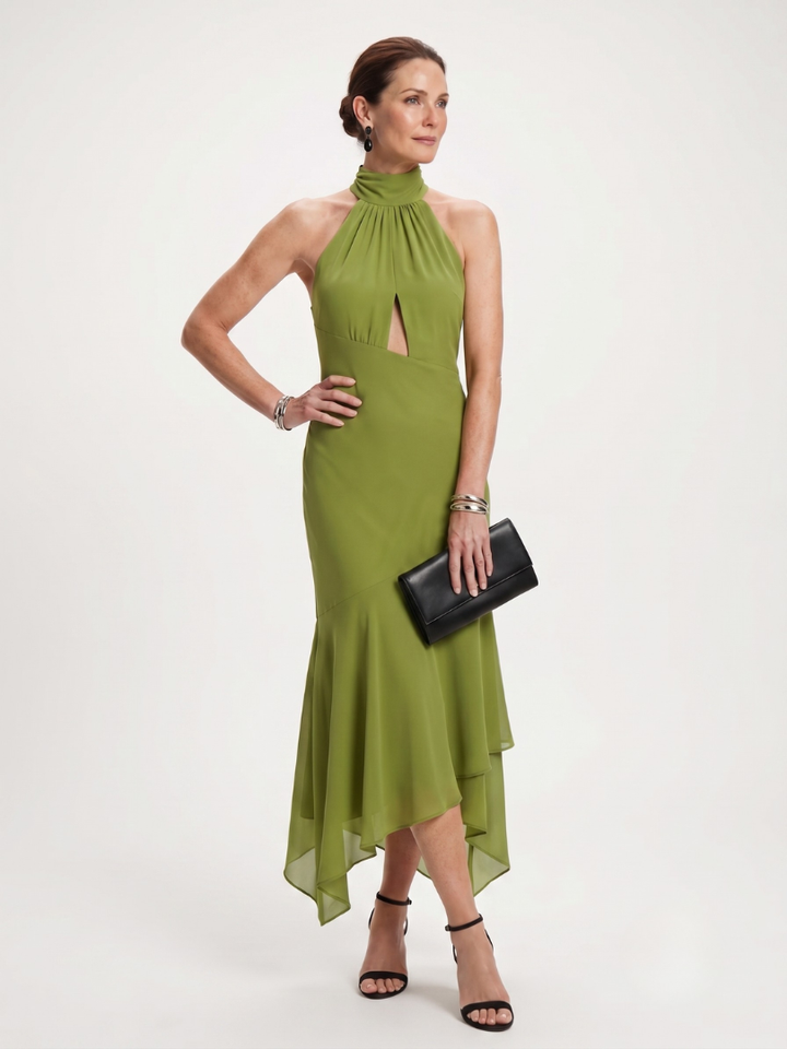 Winifred | Draped Halter Keyhole Midi Dress