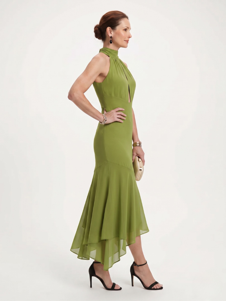Winifred | Draped Halter Keyhole Midi Dress