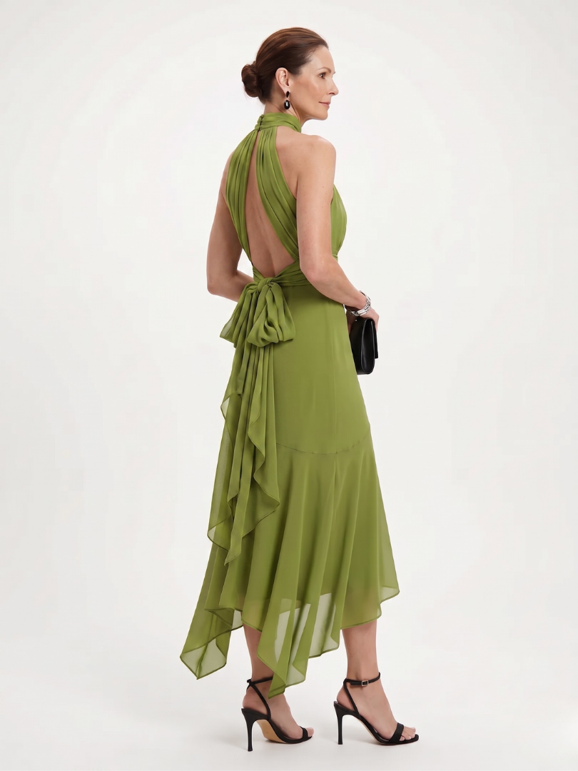 Winifred | Draped Halter Keyhole Midi Dress