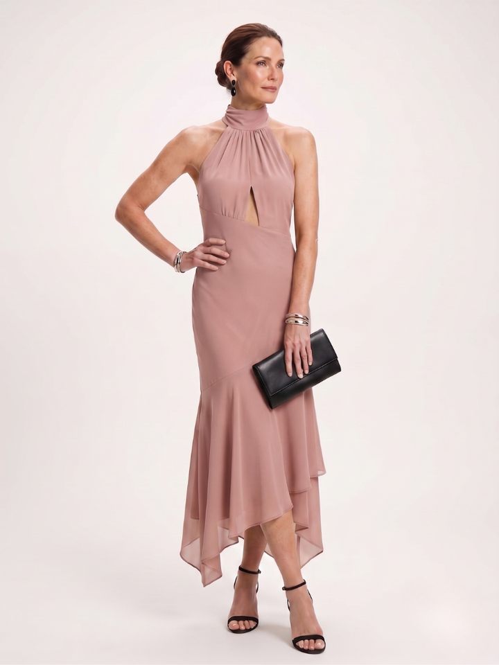 Winifred | Draped Halter Keyhole Midi Dress