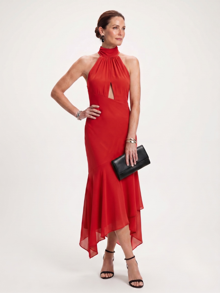 Winifred | Draped Halter Keyhole Midi Dress