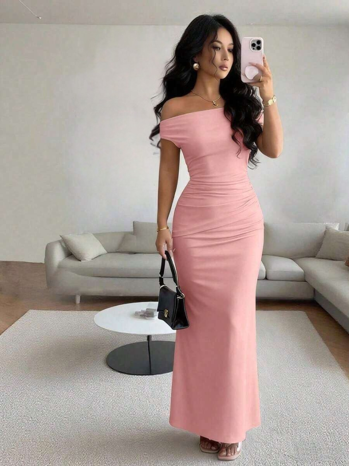 Virella | Women’s Maxi Dress with Asymmetric Neckline and Metal Shoulder Detail
