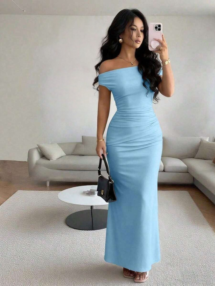 Virella | Women’s Maxi Dress with Asymmetric Neckline and Metal Shoulder Detail