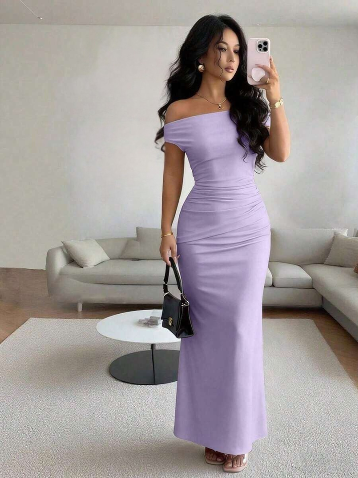 Virella | Women’s Maxi Dress with Asymmetric Neckline and Metal Shoulder Detail