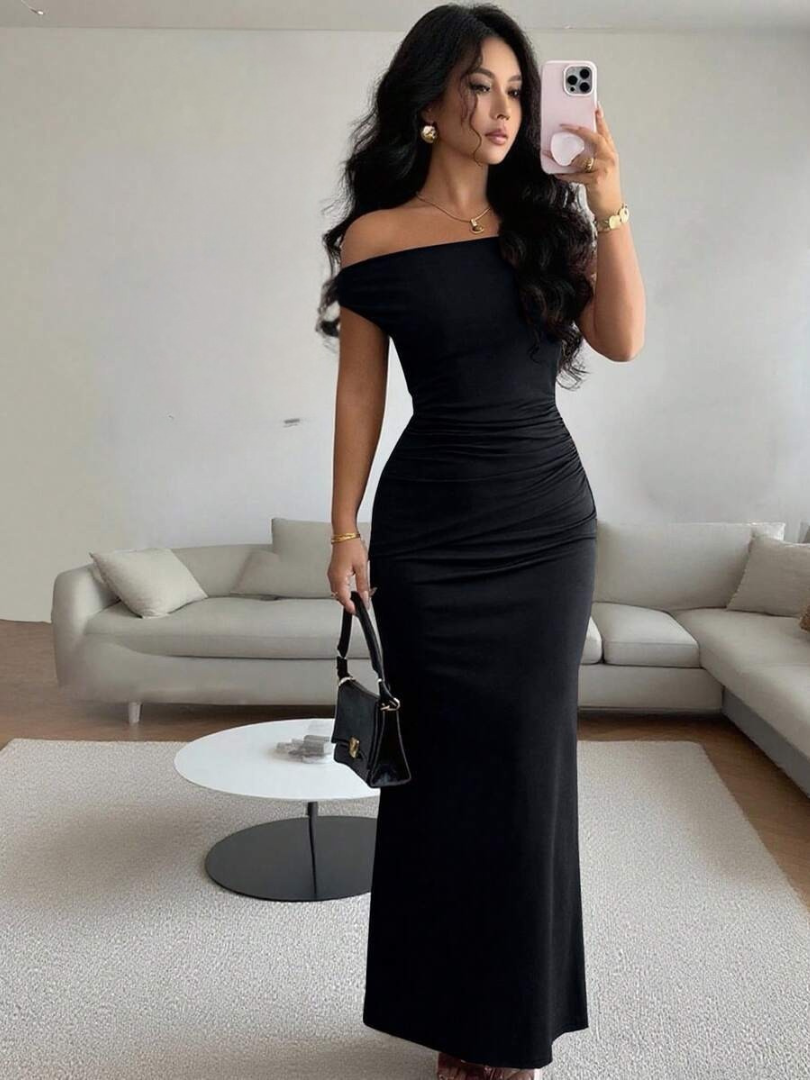 Virella | Women’s Maxi Dress with Asymmetric Neckline and Metal Shoulder Detail
