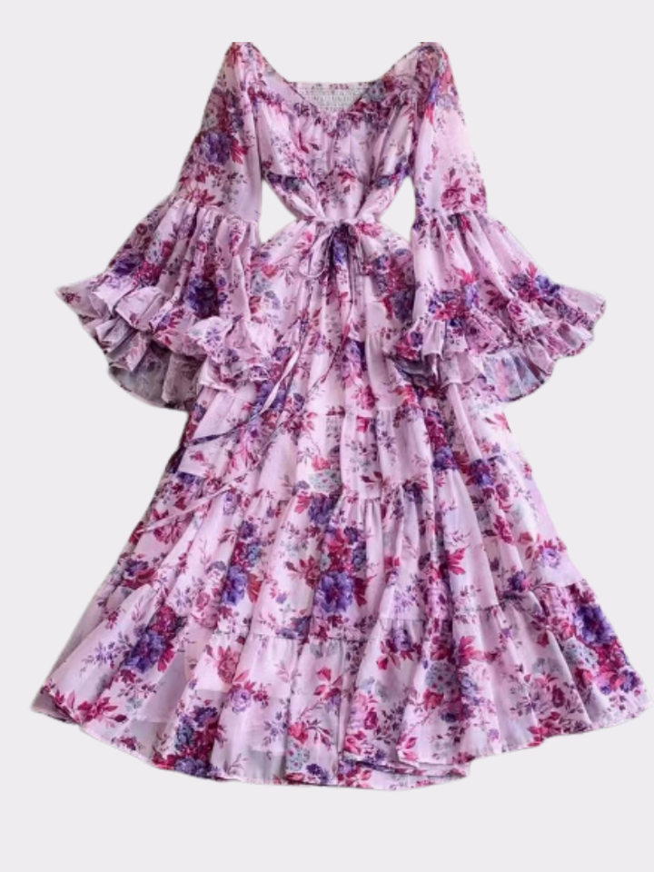 Rosalie | Women’s Maxi Dress with Off-Shoulder Neckline and Tiered Ruffle Sleeves