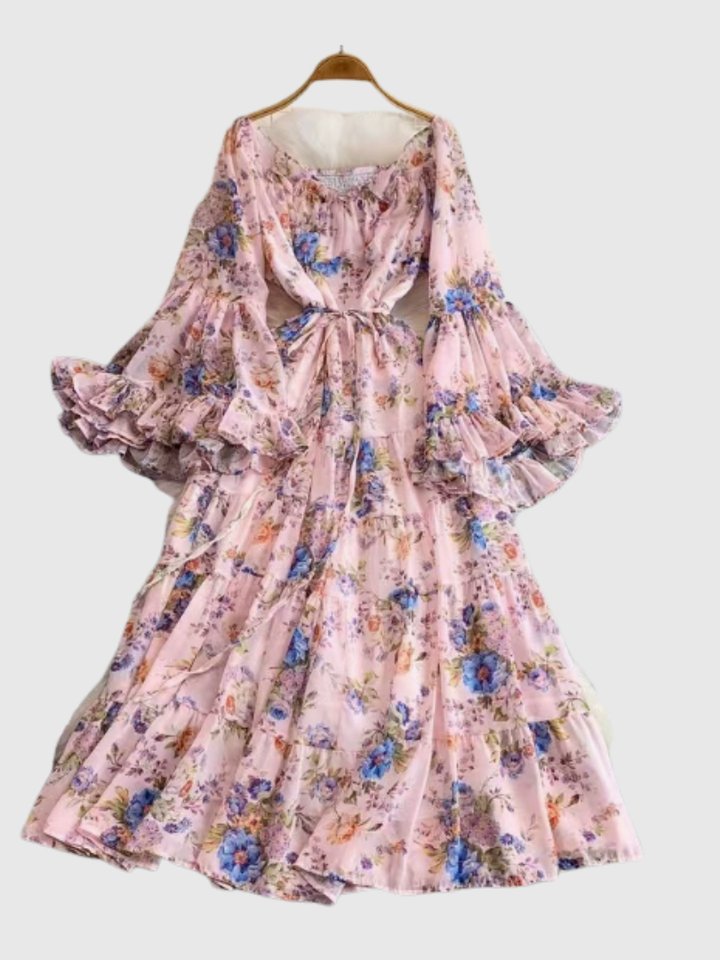 Rosalie | Women’s Maxi Dress with Off-Shoulder Neckline and Tiered Ruffle Sleeves