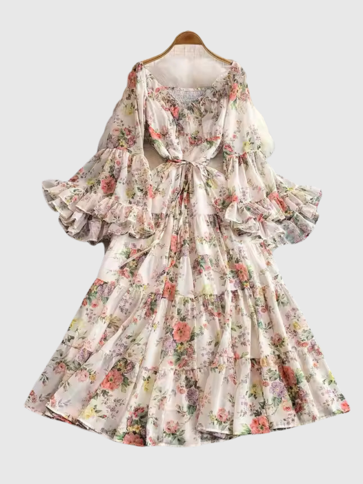 Rosalie | Women’s Maxi Dress with Off-Shoulder Neckline and Tiered Ruffle Sleeves