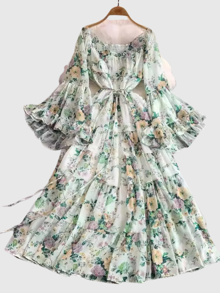 Rosalie | Women’s Maxi Dress with Off-Shoulder Neckline and Tiered Ruffle Sleeves