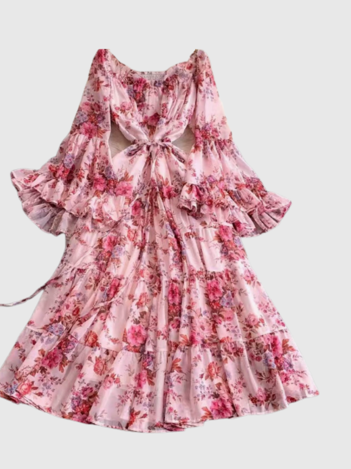 Rosalie | Women’s Maxi Dress with Off-Shoulder Neckline and Tiered Ruffle Sleeves