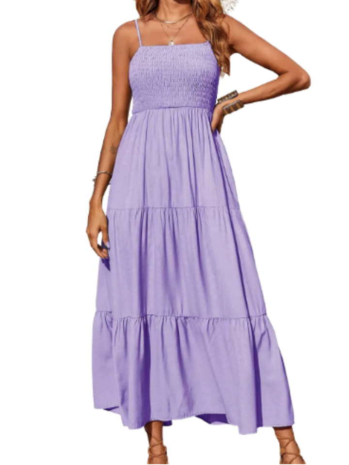 Gemma | Women’s Midi Dress with Straight Neckline and Tiered Skirt