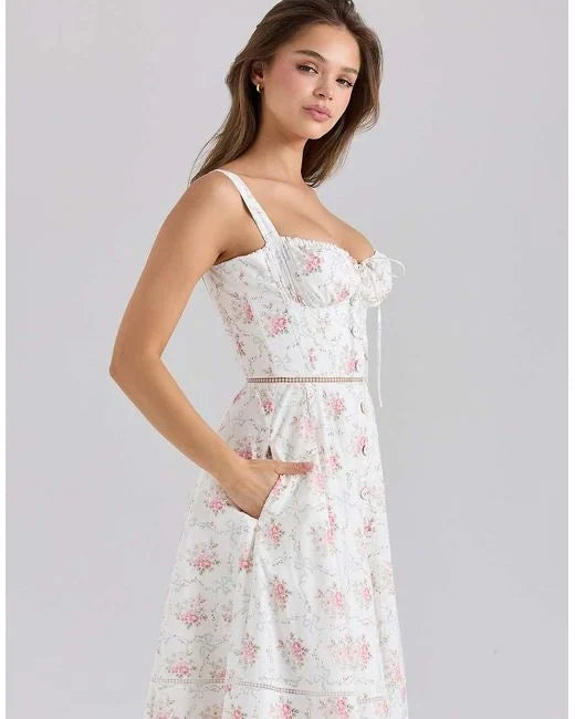 Women Fitted A-line sleeveless midi dress with Tie for Summer